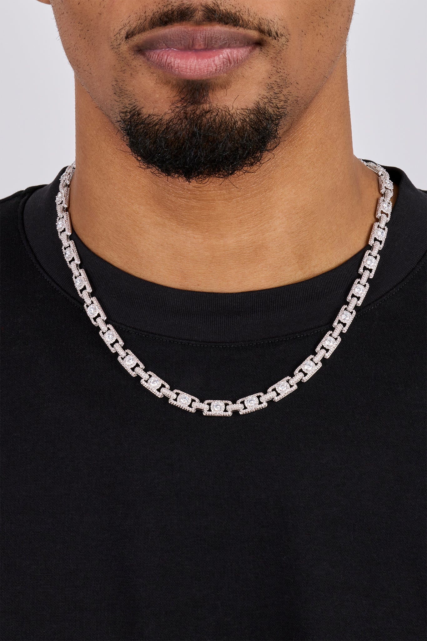 Cluster Centre Stone Square Tennis Chain - 6mm - White